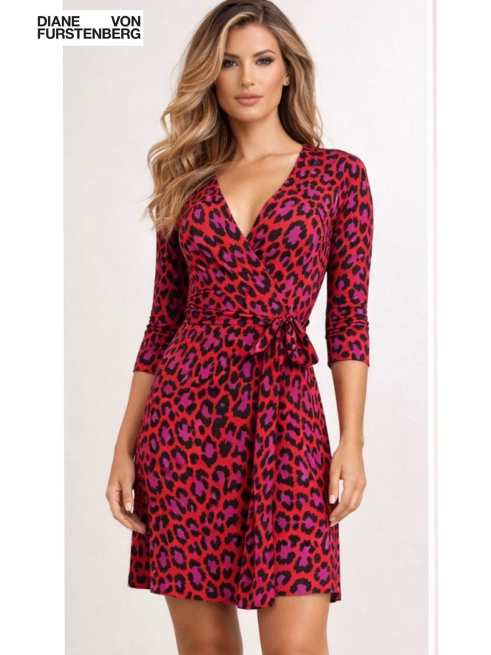 Diane Von Furstenberg Julian Two Silk Jersey Dress in Animal Rain Red Wrap Dres